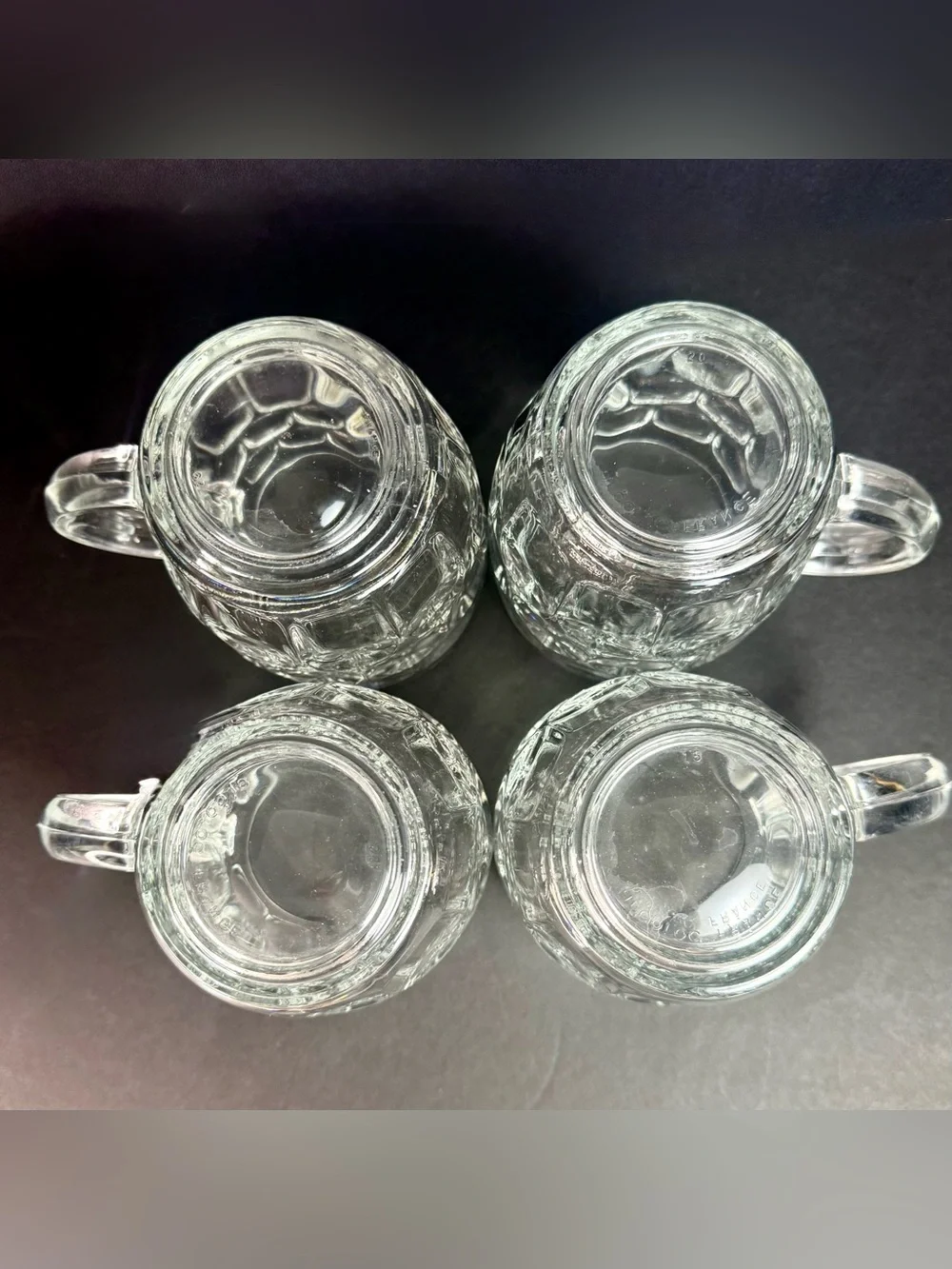 Vintage SET of 4 VINTAGE LUMINARC FRANCE CLEAR GLASS THUMBPRINT BEER MUGS 5